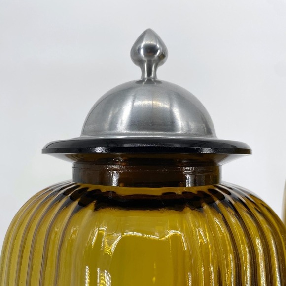 Gothic Castlecore Witchy Amber Glass Apothecary Decor Set Ribbed Jars Alter - Picture 4 of 12